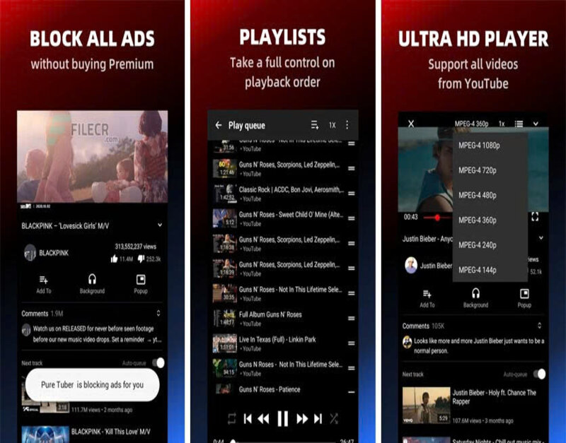 Độ phân giải của Pure Tuber Mod Apk được nâng cấp